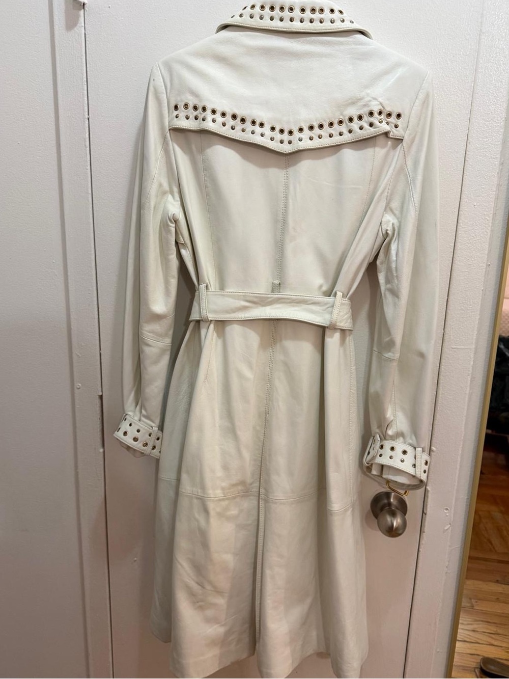 Cache White Studded Long Sleeve Trench Coat Dress